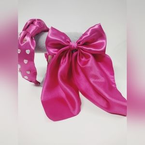 Valentines headband Pink heart satin headband and pink/magenta bow
